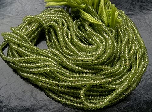 Péridot vert paon de qualité gemme en fil de perles rondelles micro-facettées 4mm