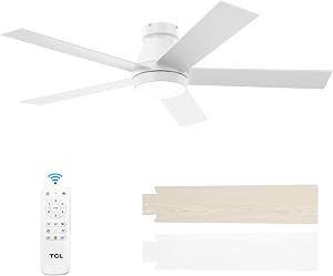 TCL 52" White Flush Mount Ceiling Fan with Light & Remote