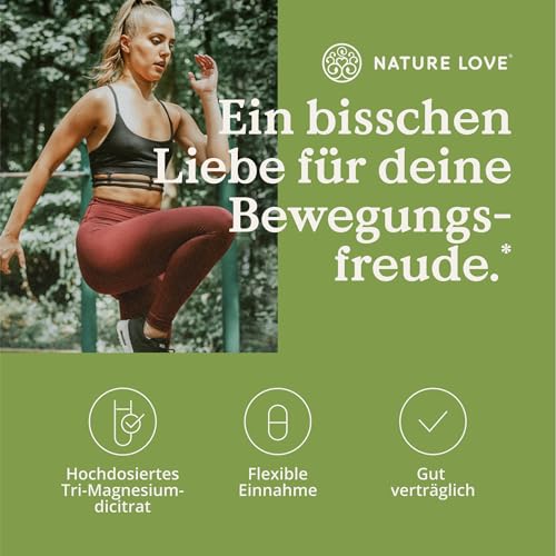NATURE LOVE® Magnesiumcitrat – 2.320 mg Magnesiumcitrat (davon 360 mg elementares Magnesium) – 180 Kapseln – hochdosiert, laborgeprüft, ohne Zusätze, vegan & entwickelt in Deutschland