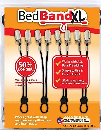 Bed Bandxl. Not Made in China. USA Worker Assembled. 50% Longer.. Smooth Sheets on any Bed. Bed Sheet Band, Holder, Gripper, Suspender, Strap. Sleep Better. by Bed Band