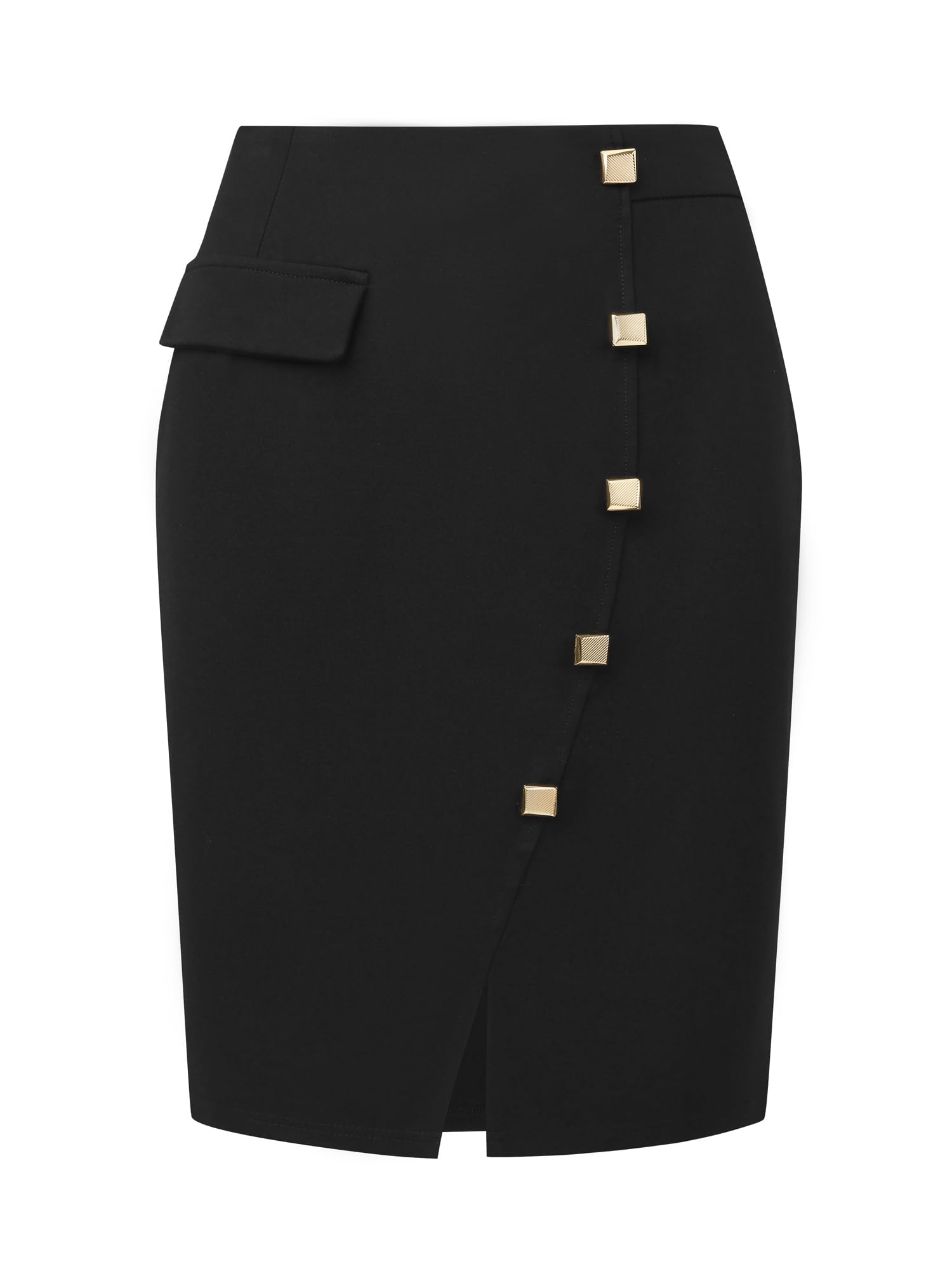 Womens Knee Length Skirt Button Decor Slit Work Formal Pencil Skirts
