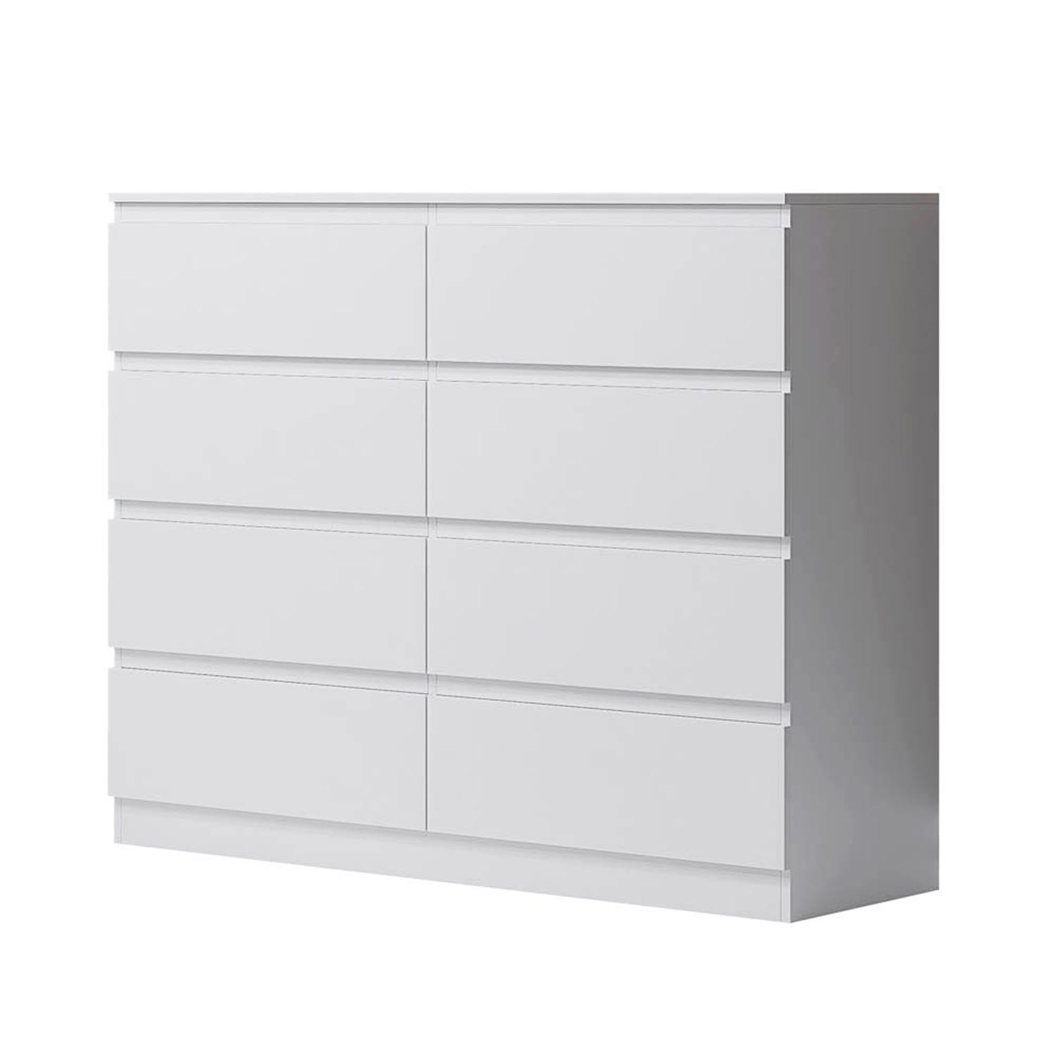FWStyle Matt White XL 8 Drawer Chest Modern Bedroom Furniture Large Chest of Drawers Wide 4 plus 4 Drawer Storage Unit Scratch Resistant Finish W110 x H99 x D40cm for Clothes Bedroom or Home Office