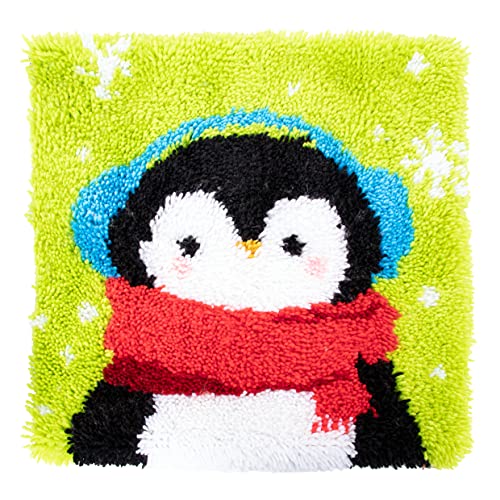 Image of LUBOT 17 inch X 17 inch Penguin Latch Hook Kits Rug for Adults Making Kits DIY Crochet Yarn Crafts with Printed Canvas Pattern Crochet Kit