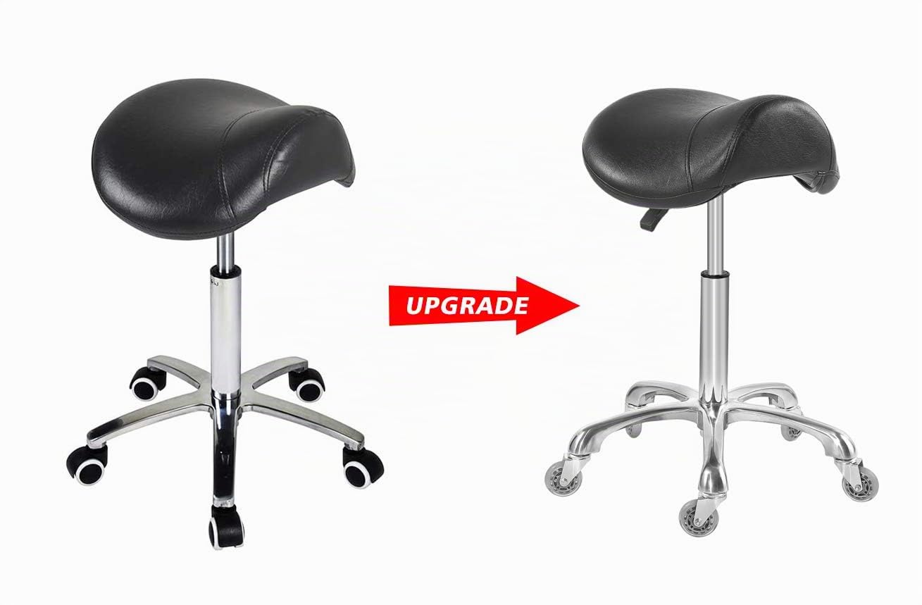 Sattelhocker Stuhl für Massage Klinik Spa Salon Höhenverstellbar mit Rollen (Schwarz)
