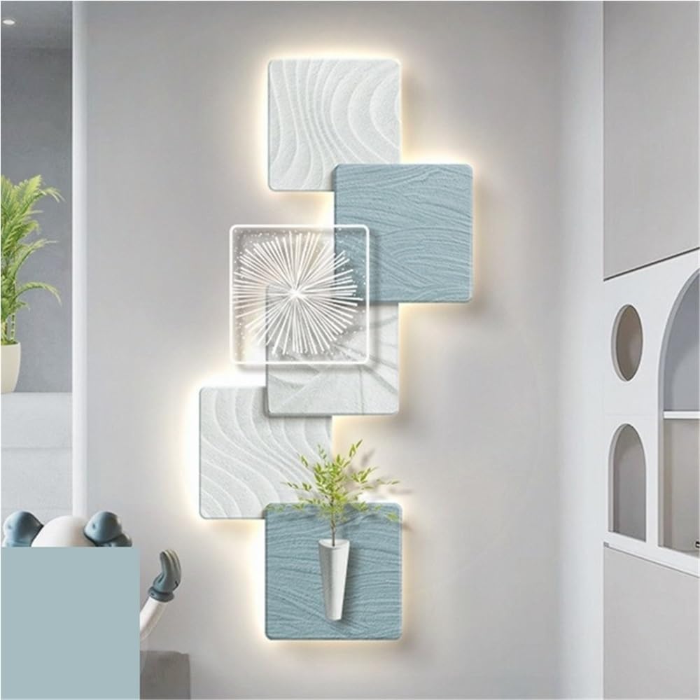 Cuadro Decorativo con diseño Cuadrado, Mural 3D Iluminado para Sala de Estar y Dormitorio, con Luces LED (Azul, 99 cm)