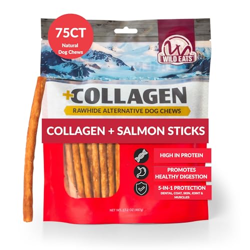 Wild Eats Salmon Collagen Sticks for Dogs 75 Pack 0.6 cm No Hide Treats