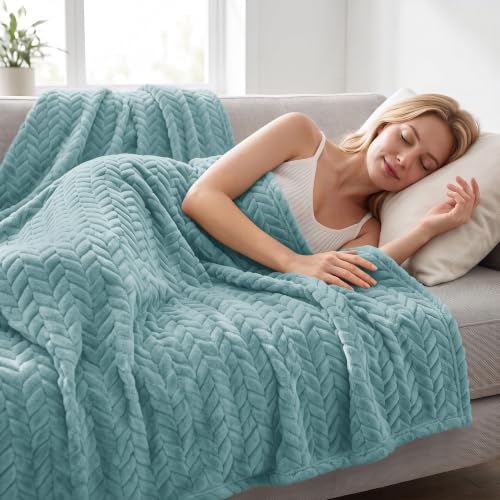 Image of Exclusivo Mezcla Fleece Throw Blanket for Couch Sofa, 50 inchx70 inch, Celadon