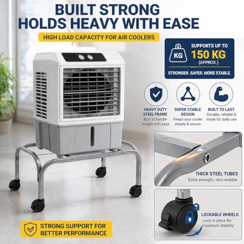 Image of Heavy Duty Metal Cooler Stand with 4 Wheels | Powder Coated Rust-Proof Stand for Kenstar, Bajaj, Symphony, Havells, Maharaja & Desert Coolers | Pack of 1