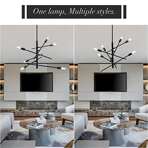 VILUXY Modern Chandelier Lighting Fixture Matt Black Finish Mid-Century Pendant Lighting for Dining Room Bedroom Kitchen Living Room 6-Light - Image 6