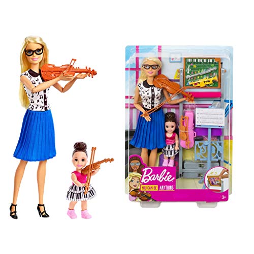 CQ Vestido a la moda de la muñeca, profesor de música de la muñeca, Rubio, y Playset con voltear la pizarra, Morena Estudiante pequeña muñeca y 4 Instrumentos Musicales, Carrera-Escenario tema del jue