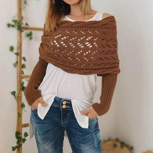 Women's Hollow Lengthening Double Sleeve Shawl Scarf4