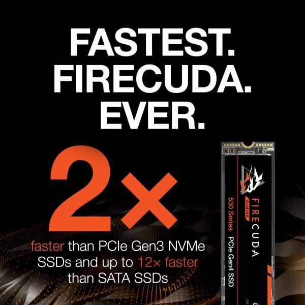 Image of Seagate FireCuda 530 4TB Internal Solid State Drive - M.2 PCIe Gen4 x4 NVMe 1.4, Transfer speeds up to 7300 MB /s, 3D TLC NAND, 5100 TBW, 1.8M MTBF, and 3-Year Rescue Services (ZP4000GM3A013), Orange