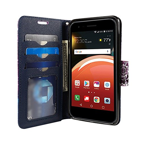 Zase Design Cover For Lg Stylo 4 Protective Case, Lg Stylo 4 Plus Wallet Case Premium Pu Leather Flip Folio W/[Kickstand] Id Card Slot Wrist Strap (Purple Blue Mandala Flower) #TOP2