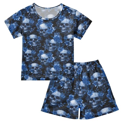 Skull Flower Pajama Set Pajamas Sleepwear Nightwear Loungewear Clothes Set B04044883