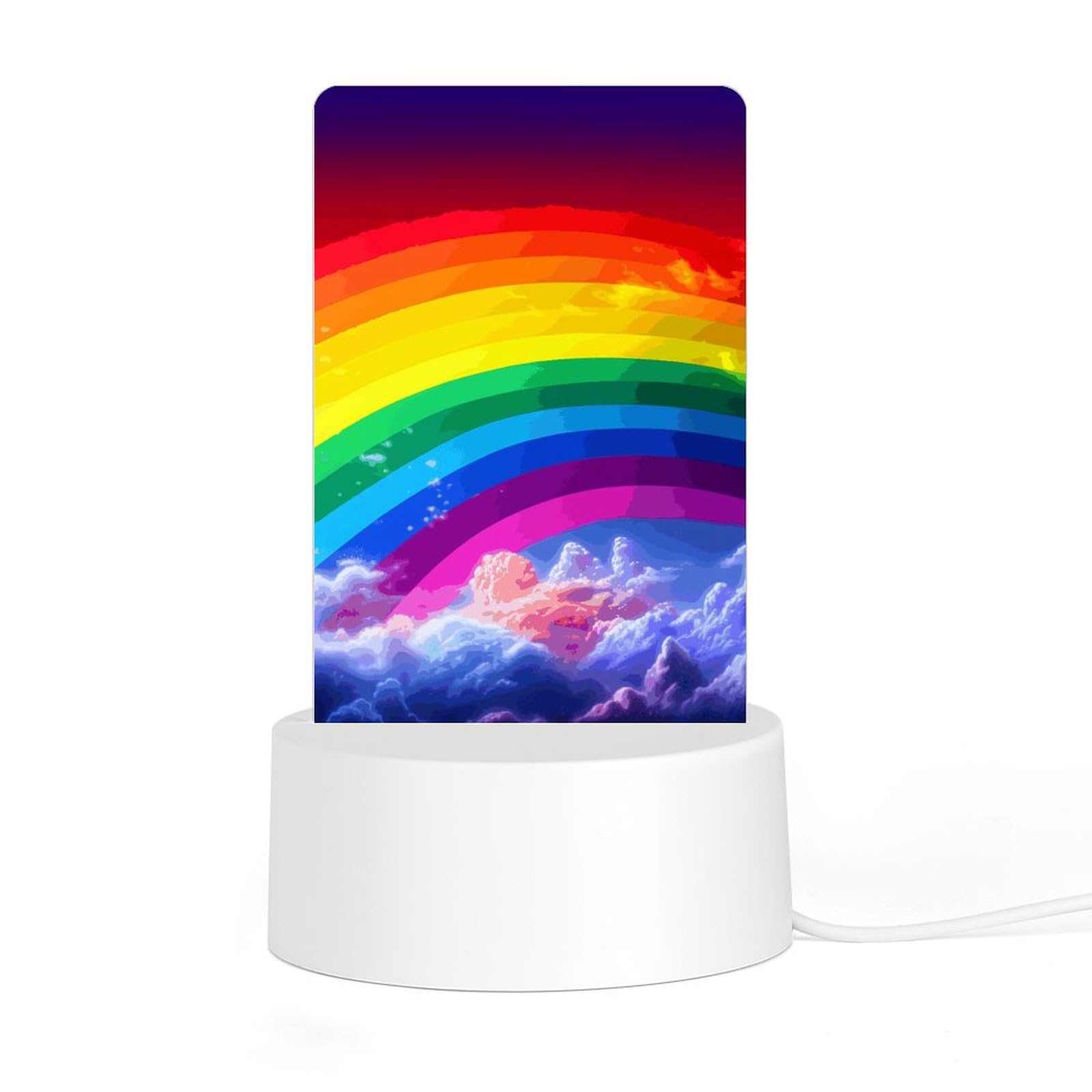 JTREHY Acrylic Night Light with Base, Rainbow Printed Desktop Night Light LED Bedside Night Light for Bedroom, Bathroom, Corridor, Holiday Gift