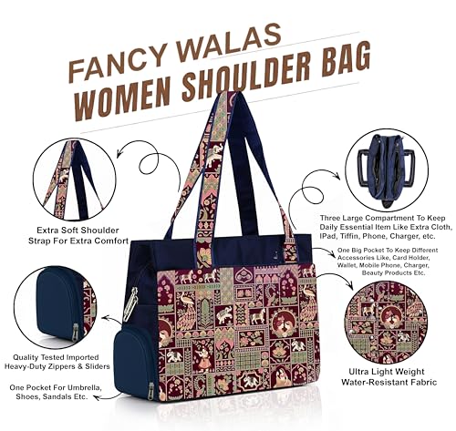 Image of Printed Handbag for Women | Office Bag | Stylish Bag for Office Use | Nylon Large Shoulder Bag 20 Liter | Stylish Tote for Office Use | Purse for Women | Vegan Handbag | Daily & Travel Use