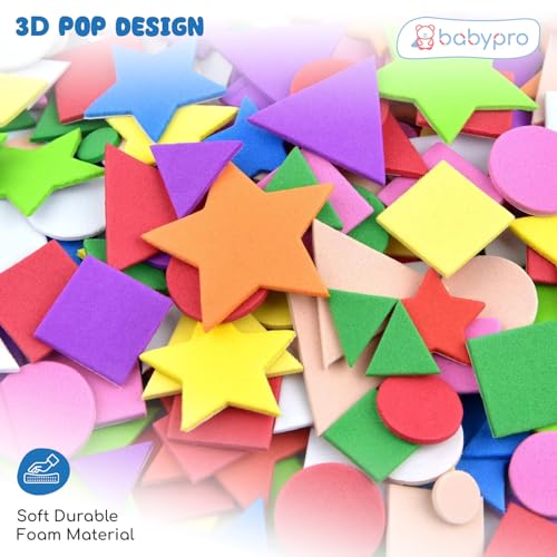 Image of BabyPro Foam Stickers with Self Adhesive, 225 Pieces Multicolour 3D Craft Stickers for Kids | Scrapbooking, Card Making, DIY Art & Craft, Classroom & Party, Easy Peel