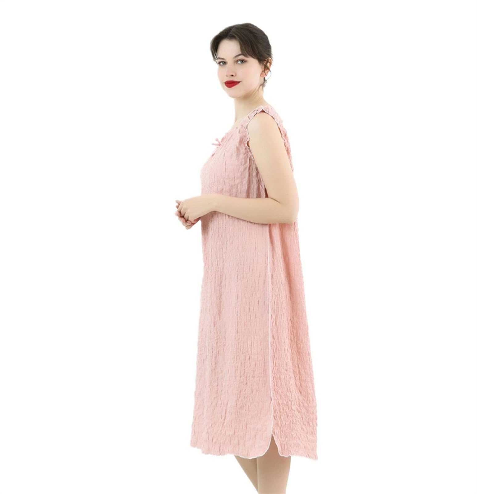 OFFSUM Ropa De Dormir De Talla Grande De Color Sólido Camisón Sin Mangas De Verano Lencería Sexy hasta La Rodilla Sin Espalda Ropa De Casa