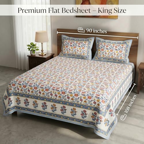 Image of Mafatlal 144 TC Heritage 100% Cotton Bedsheet for Double Bed & Queen Size Bed with 2 Pillow Covers(90x108 inches), Jaipuri Rajasthani Design, Extra Soft & Wrinkle Free| Vivid Multicolor