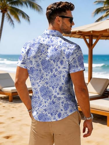 Image of Yoimira Hawaiian Shirts for Men, Print Mens Casual Short Sleeve Button Down Shirts Floral Aloha Beach Shirt