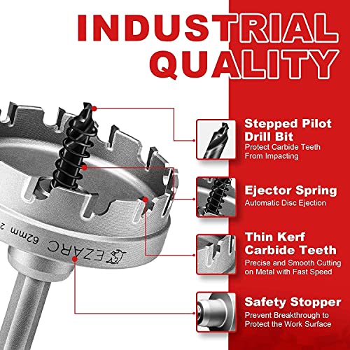 Image of EZARC Carbide Hole Saw Heavy Duty, Hole Cutter for Stainless Steel, Sheet Metal 2-1 /2 inch 64mm
