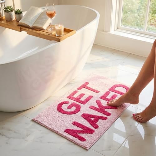 Image of Get Naked Bath Mat - 17 inch x 24 inch Absorbent Soft Hot Pink Bath Rug, Machine Washable Non Slip Shower Rug for Bathroom
