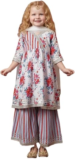 A.T.U.N. (ALL THINGS UBER NICE) Girls 100% Cotton Printed Kurti, Sharara & Dupatta Set | Traditional Indian Clothing for K...