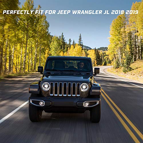 BUNKER INDUST LED Daytime Running Lights with Sequential Turn Signal for Jeep Wrangler JL 2018 2019 Fender JL DRL Turn Signal Wheel Eyebrow Light,Smoke Lens(USA Version)