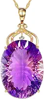 Colar Feminino Luxo 'Ametista' – Prata Banhada a Ouro 18K, Pingente de Cristal Ametista e Zircônias – Joia Fina, Elegante e Sofisticada – Acompanha Bolsa de Veludo