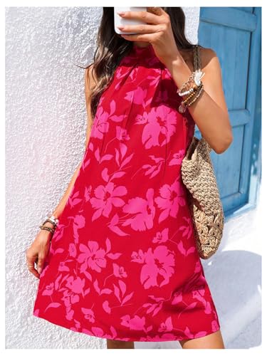 Image of Floerns Women's Sleeveless Floral Print Sundress Halter Neck A Line Short Dress