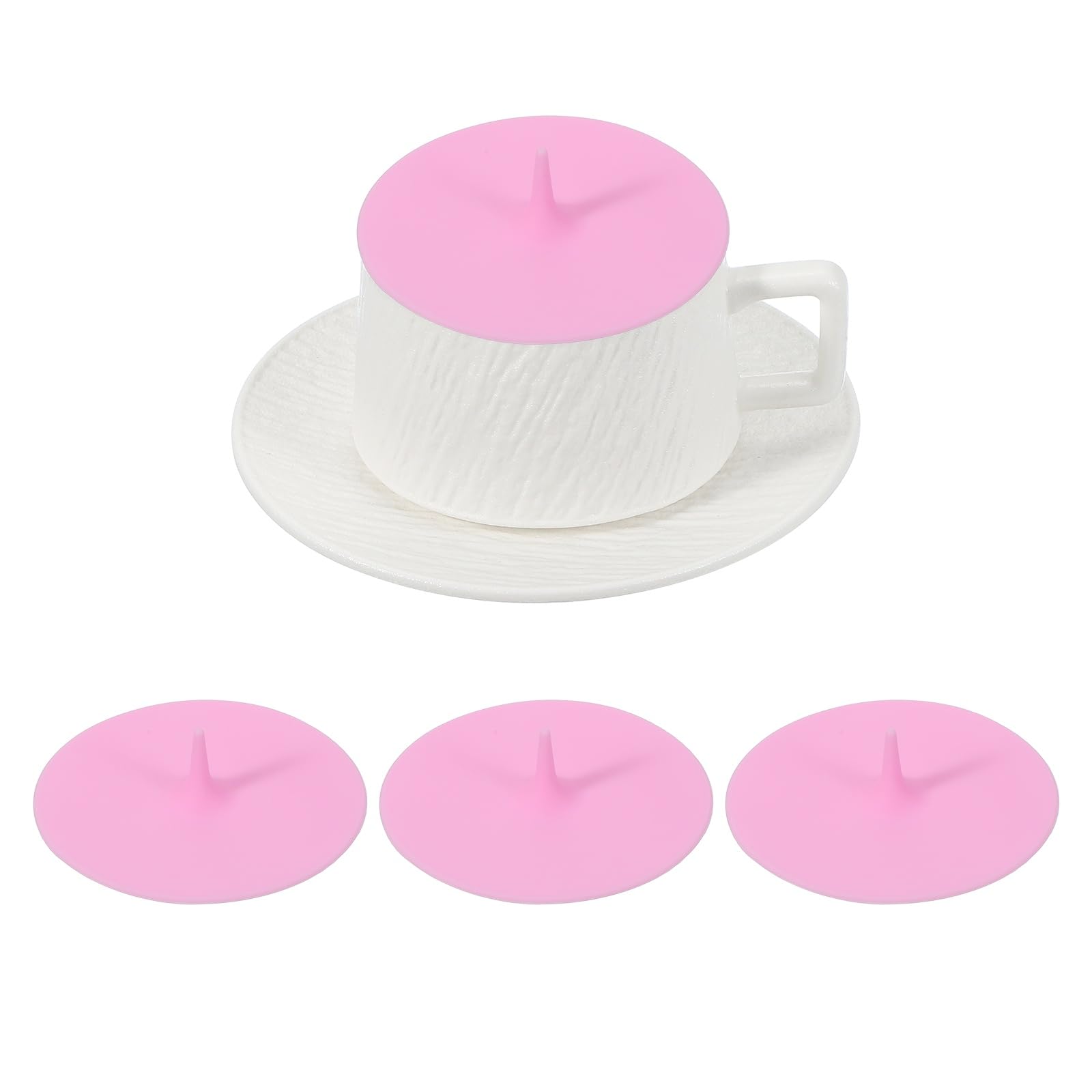 Couvercle de tasse en silicone rose uxcell de 10 cm pour boissons chaudes ou froides en lot de 3