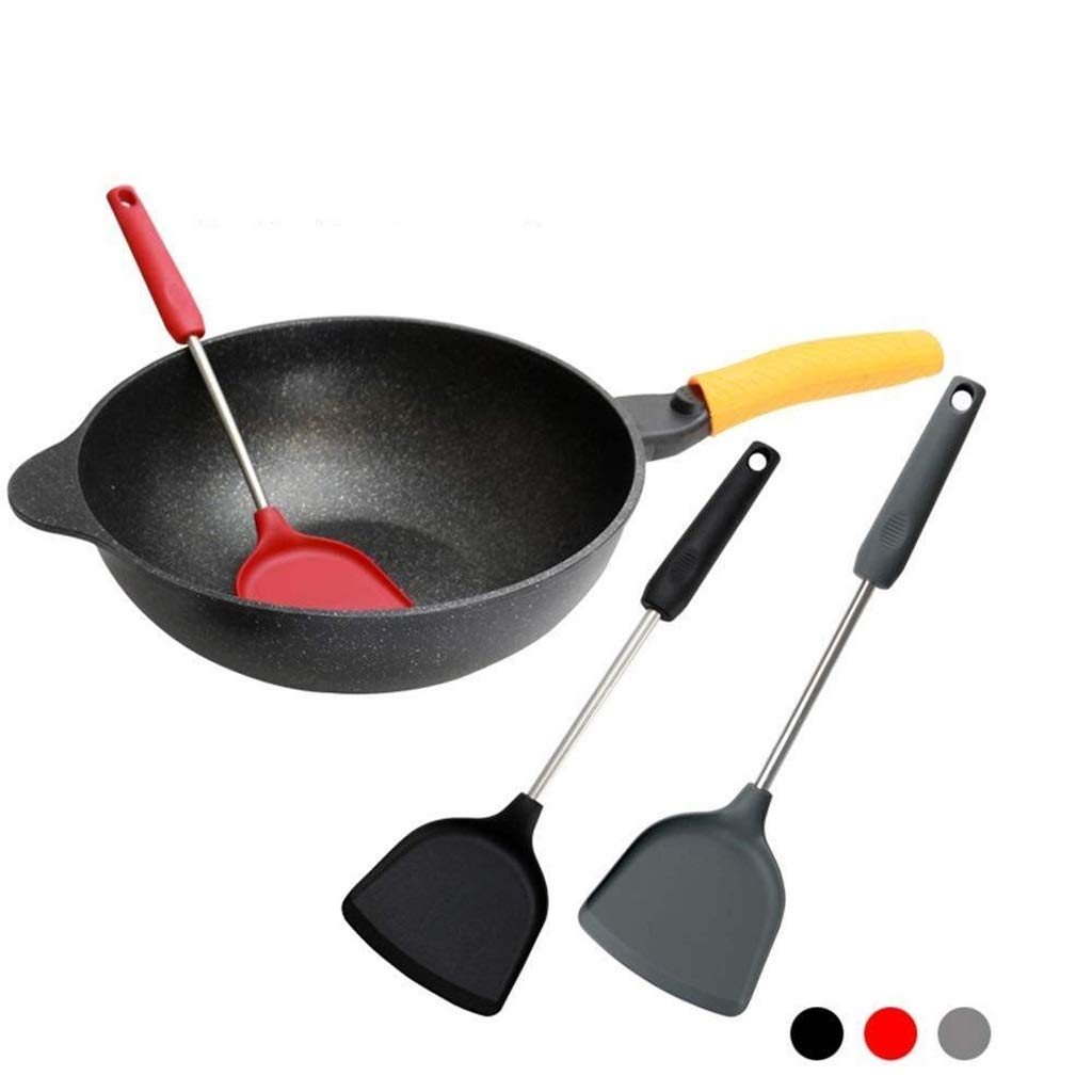 Cocina Espátula de silicona resistente al calor y acero inoxidable - Grip ranurado espátula de goma flexible de silicona Espátula(Svart)