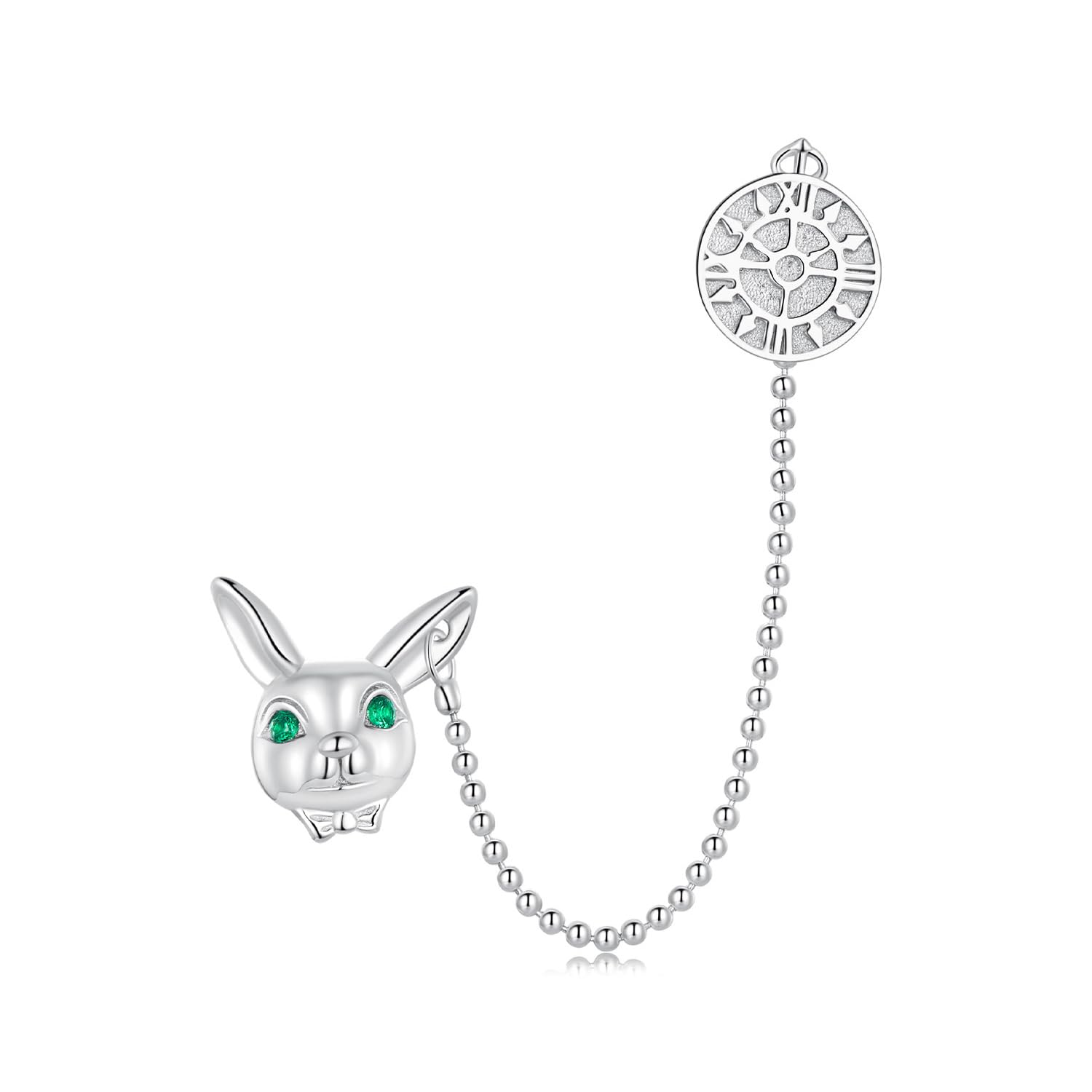 WBDWWTD Orecchini a Catena per Donna Orecchini a Cerchio con Catena Pendente Doppio Piercing Orologio e Orecchini a Polsino con Orecchio a Forma di Coniglio