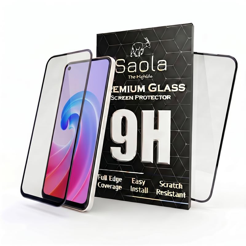 Image of Saola HD+ Oleophobic Tempered Glass Screen Protector For Oppo A96 (Pack Of 2) with Free Installation Kit. Full screen Coverage - 6.59 inch