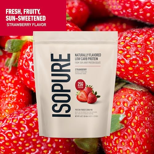 Image of Isopure Low Carb 100% Pure Whey Isolate Protein Powder, Lactose Free, Gluten Free, With Vitamins, Strawberry, 25g Protein Per Serving, 1 Lb, 14 Servings (Packaging May Vary) | 25g Protein Per Serving, 100% Whey Protein Isolate, Lactose Free, Gluten Free, with Added Vitamins, 5 or Less Ingredients