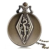 The Elder Scrolls Reloj de Bolsillo TES V Reloj de Bolsillo para Hombres Vintage Dragon Cadena Collar Reloj de Bolsillo Regalo para niñas niños