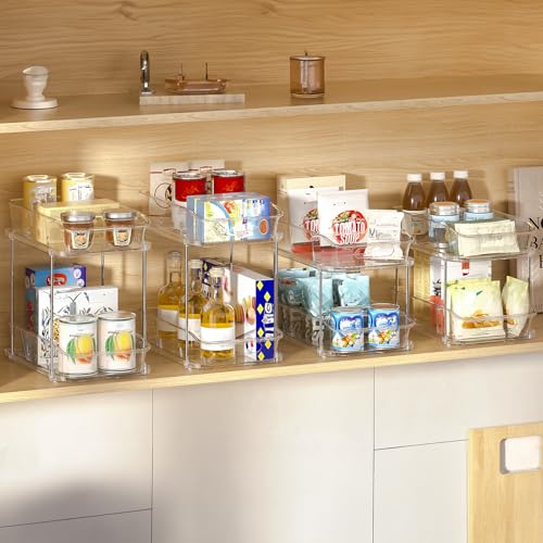 Image of Delamu 2-Tier Under Sink Organizers and Storage, Multi-Purpose Stackable Bathroom Cabinet organizers, Pull Out Kitchen Pantry Organization and Storage with Dividers(3 Pack, Clear)
