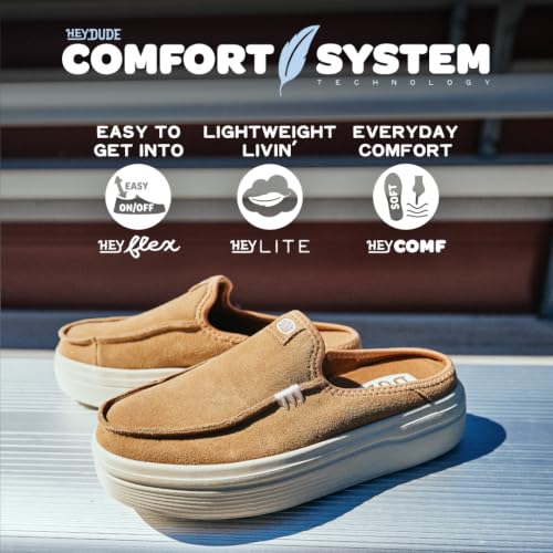 HEYDUDE Girl's Youth Austin Lift Classic Slip On Shoe, Tan Size 4 | Suede Platform Mule | Lightweight Easy On Flexible Outsole - image 3