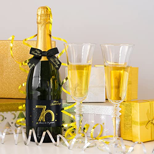 Giftota 2 Stück 70 Geburtstags-Flaschenetikett & Geschenkschleifen - Weinetiketten Personalisiert Selbstklebend für Sekt und Schaumwein - 70 Geburtstag Deko - Geburtstags-Geschenk für Männer & Frauen