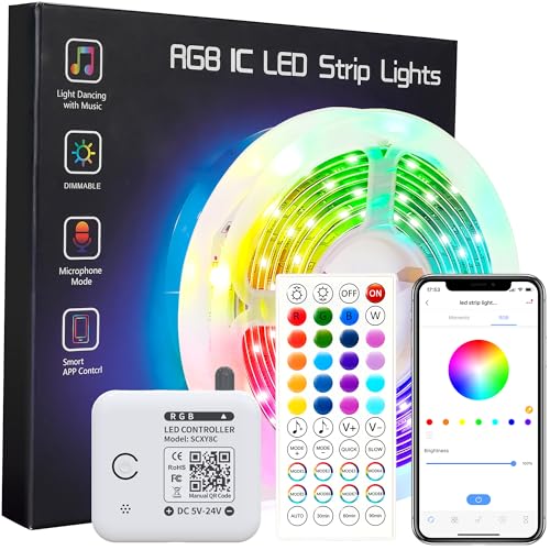 Image of Led Lights for Bedroom 32.8ft Music Sync Color Changing Strip Lights with Remote and App Double Control RGB Led Strip Light, for Room Home Brithday Party Decoration