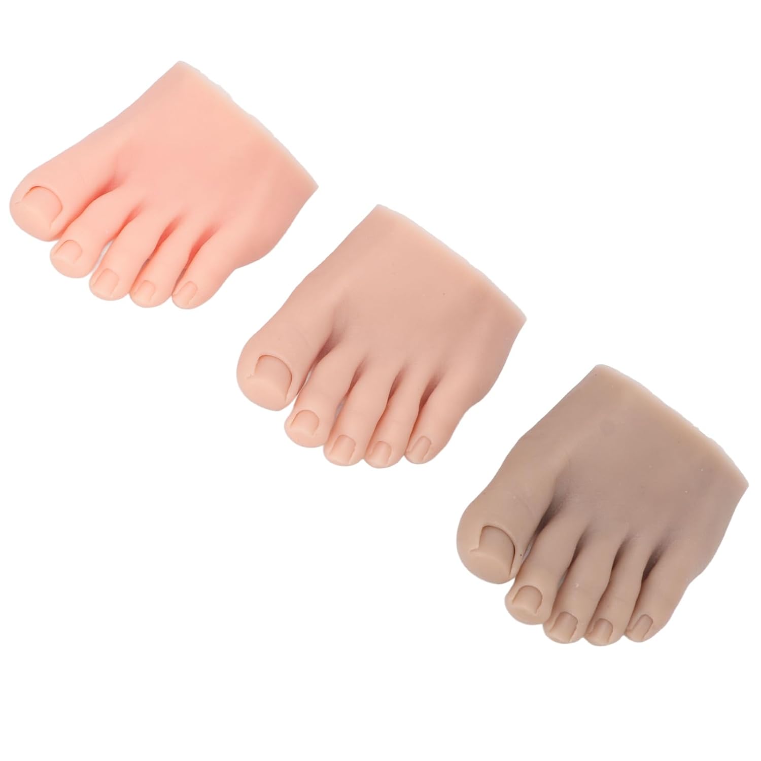 BRRNOO 3pcs Silicone Fake Foot Model, Left Half Foot Design with Toes for Nail Art Pedicure Practice, Washable Reusable Lightweight for Beginners Salon Training