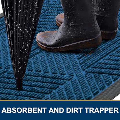 Image of Smiry Front Door Mat Outside Entrance, Heavy Duty Sturdy Natural Rubber Doormat, Trap Dirt and Moisture, Easy Clean Low Profile Welcome Floor Mats for Indoor Outdoor Entry, 35X23 Inch, Mixed Blue