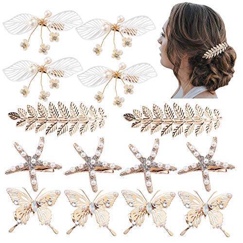 inSowni 14 Pack Gold Metal Alligator Hair Clips Barrettes Accessories Leaf Flower Butterfly Starfish for Women Girls
