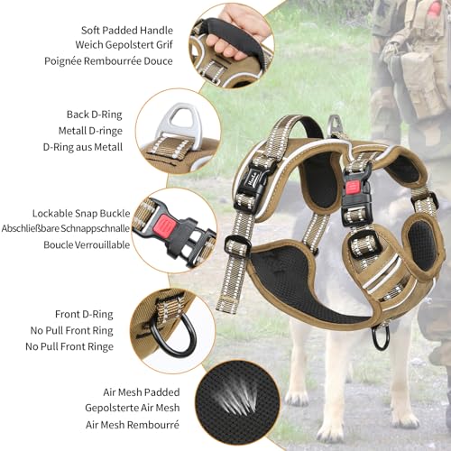 HEELE Hundegeschirr, Brustgeschirre für Hunde, Laufgeschirre Hund mit abschließbarem Schnappverschluss, einstellbare reflektierende Hundegeschirre, Offen am Hals, Anti Zug Dog Harness, Khaki, M