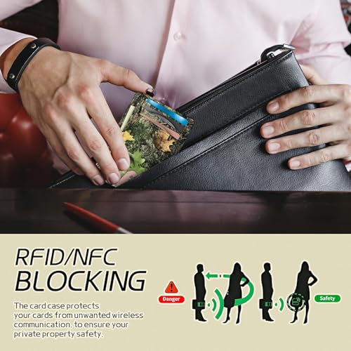 Image of Small Travel Wallets, Camo Tree Leaf Slim Minimalist Front Pocket Wallet with Wristlet, RFID Blocking PU Leather Credit Card Holder with ID Window Change Purse for Men Women