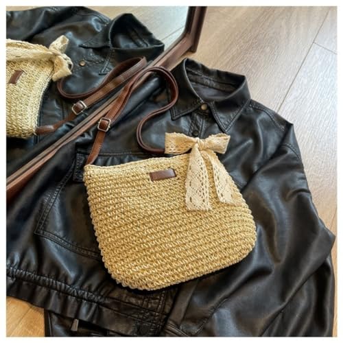 Straw Bag Commuter Messenger Woven Bag Korean Fashion Beach Bag New Style Trend Ins Casual Straw Bag Straw Bags(Brown)4
