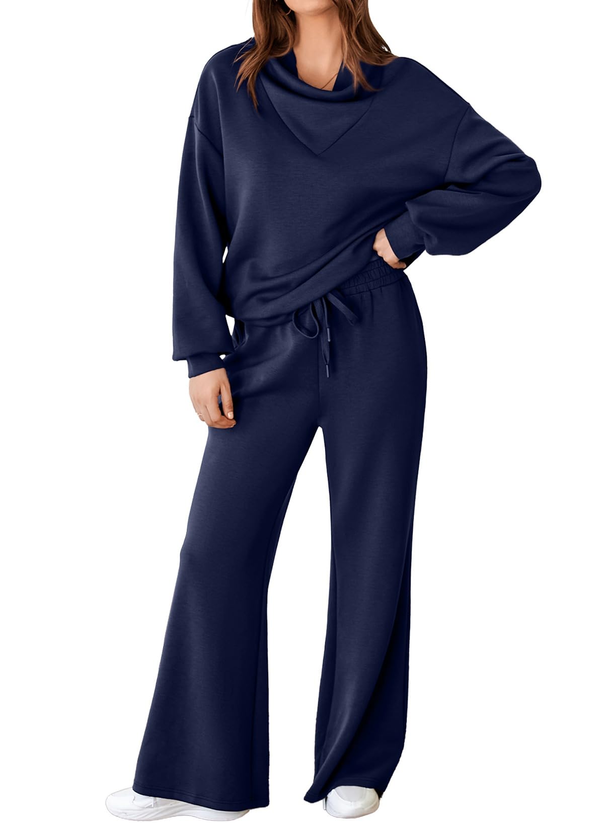 Aleumdr Women's 2 Piece Outfits Lounge Set Mock Neck Long Sleeve Sweatshirt With Wide Leg Pants Sweatsuit Fall 2025