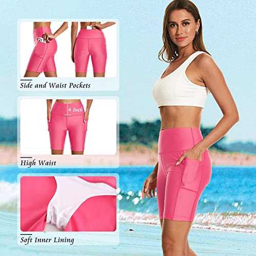 Image of HODOSPORTS Women's 3'' /5'' /7'' /9'' /12'' Swim Board Shorts UPF50+ High Waisted Quick Dry Swimsuit Bottoms with Pockets Liner