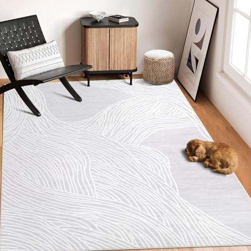GarveeHome Large Area Rug 10x13 Non Slip Washable Rug Modern Abstract Area Rug for Living Room Soft Indoor Non-Shedding Carpet Low Pile Foldable Thin Rug for Bedroom Nursery Office Grey/White