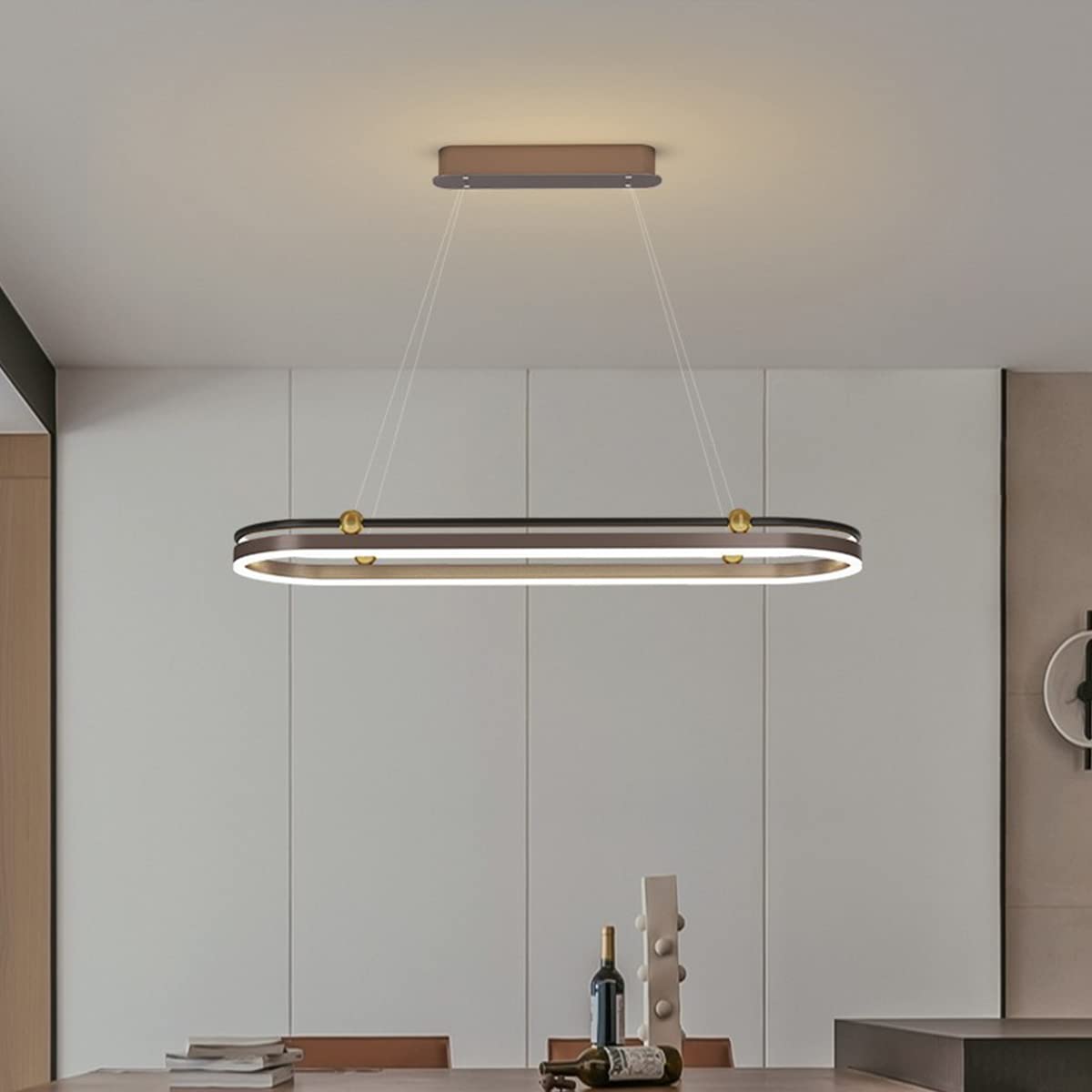 SYAXVOM Chandelier LED Oval Dining Table Pendant ht Modern Dimmable with Remote Control Lamp Height Adjustable Ceiling for Living Room Kitchen Decor